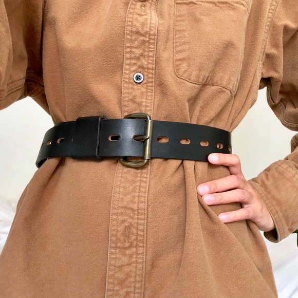 Vintage Accessories - VINTAGE BLACK ELK LEATHER WIDE BELT